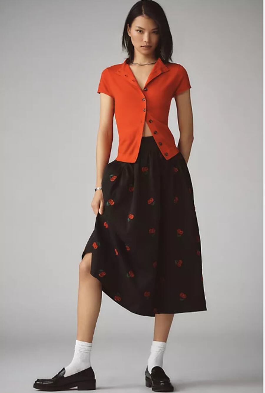 NWT Anthropologie Cherry Applique Midi Skirt size S
